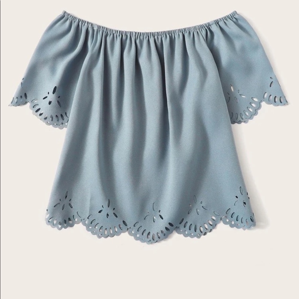 Off The Shoulder Laser Cut Scallop Blouse - Size 0XL
